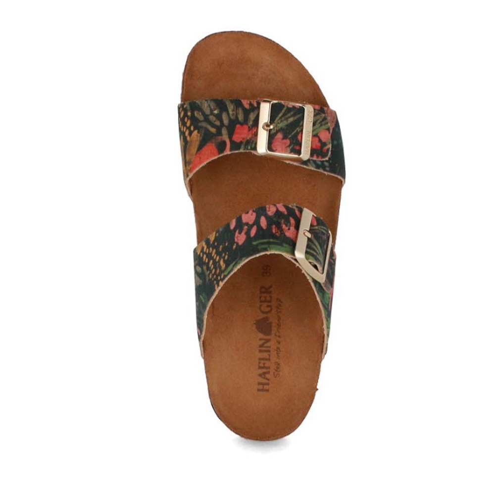 Haflinger Andrea Black Multi Tropic Floral Cork Sandals 36 US 5